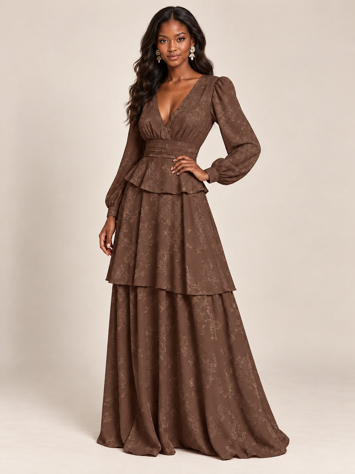 Blush Pink Floral Long Sleeve Maxi Dress