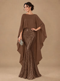 Sequin 2 Pieces Mother of the Bride Dress with Cap Sleeves Chiffon Formal Gowns