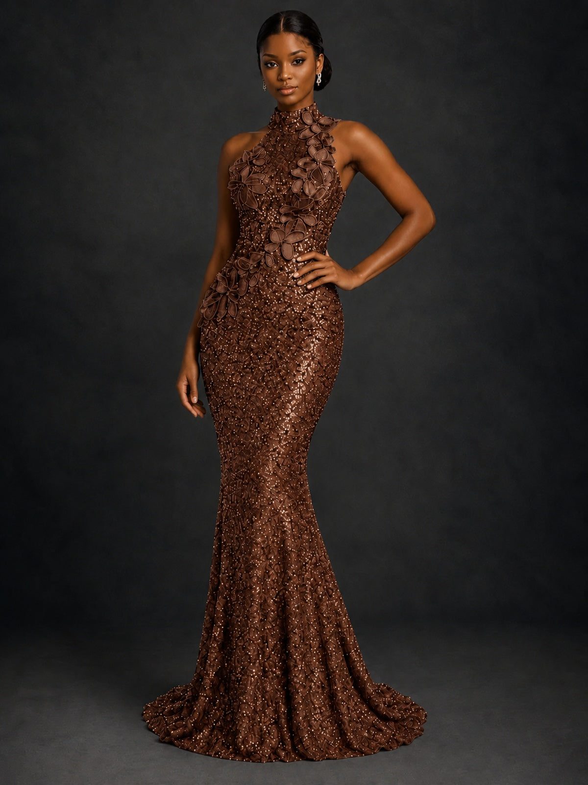 Sparkly Sequin High Neck Mermaid Prom Dress