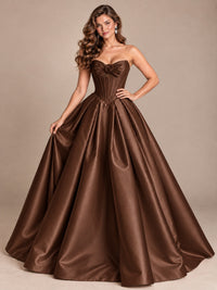 Pink Strapless Corset Satin Prom Derss & Ball Gown with 3D Floral