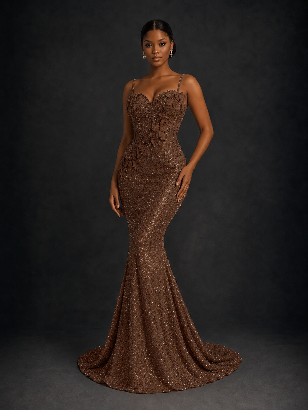Sequin Mermaid Prom Dress with Floral Applique
