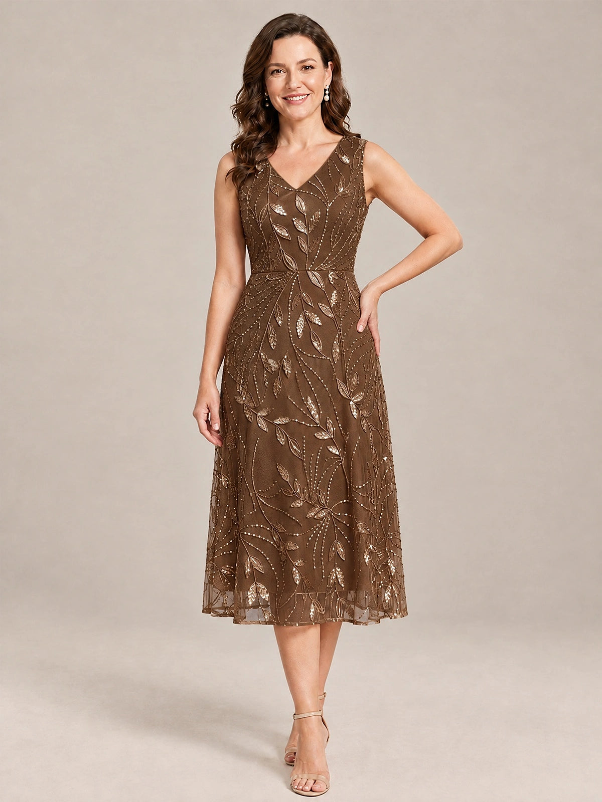 Tea Length Sequin Lace Mother of the Bride Dress with Chiffon Jacket