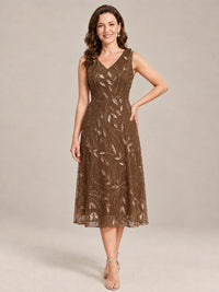 Tea Length Sequin Lace Mother of the Bride Dress with Chiffon Jacket