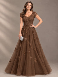 Lace Appliques A-line Mother of The Bride Dresses with Short Sleeves