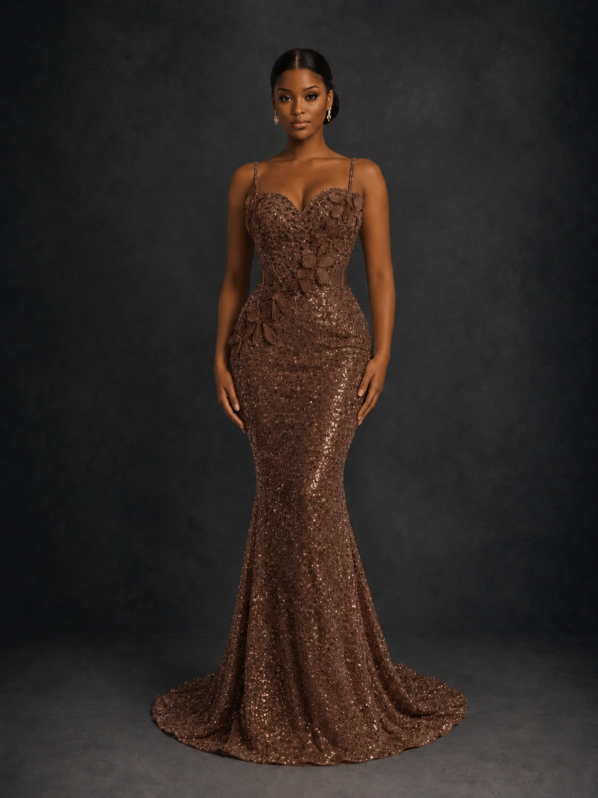 Sequin Mermaid Prom Dress with Floral Applique