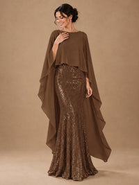 Sequin 2 Pieces Mother of the Bride Dress with Cap Sleeves Chiffon Formal Gowns