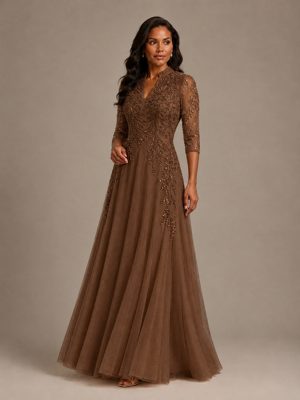 Embellished Appliques Mother of the Bride Dress with 3/4 Sleeves