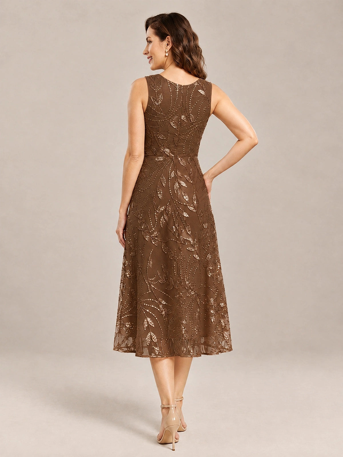 Tea Length Sequin Lace Mother of the Bride Dress with Chiffon Jacket