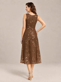 Tea Length Sequin Lace Mother of the Bride Dress with Chiffon Jacket