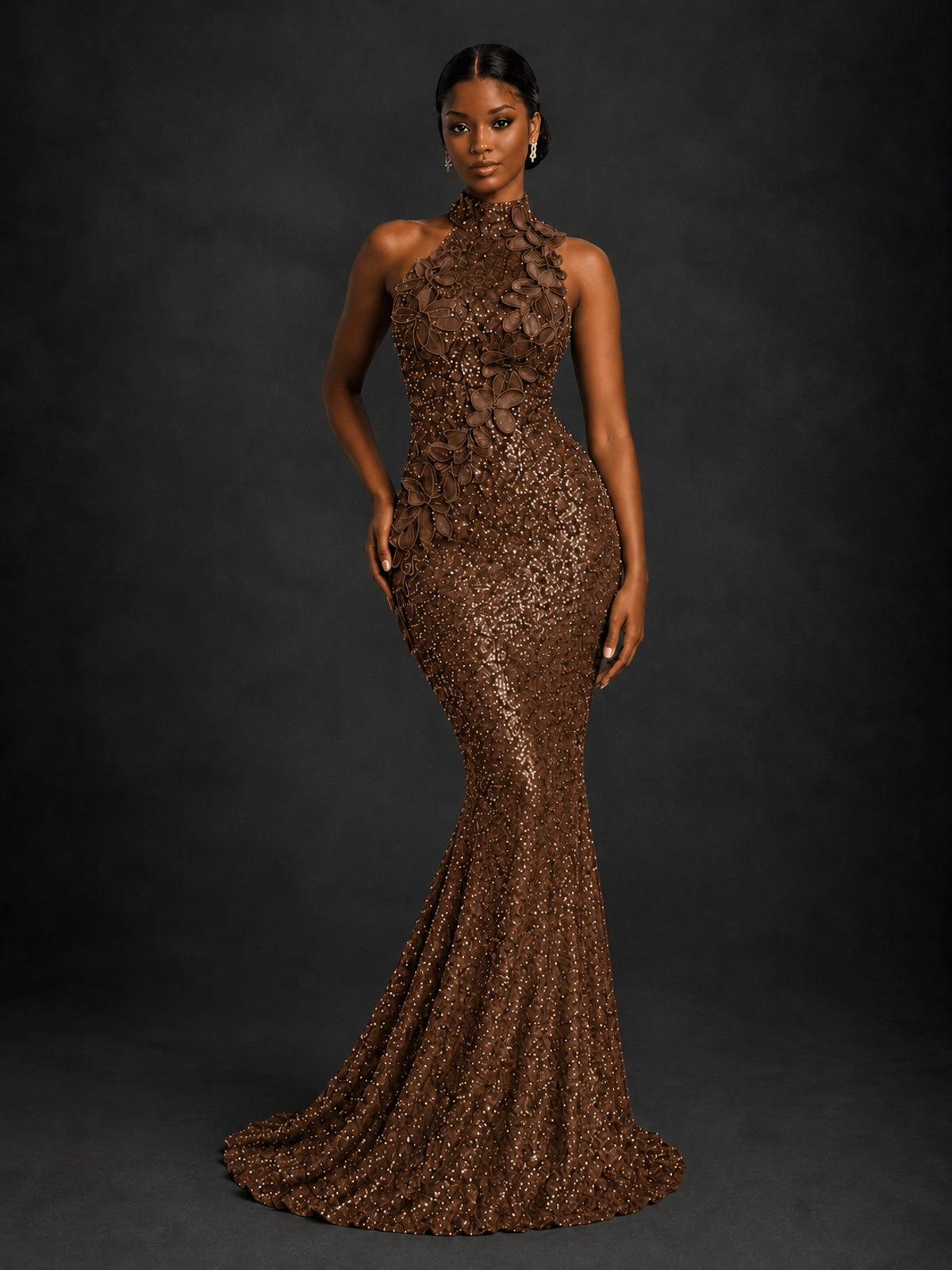 Sparkly Sequin High Neck Mermaid Prom Dress