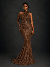 Sparkly Sequin High Neck Mermaid Prom Dress