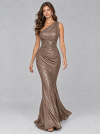 Sequin Mermaid One Shoulder Prom Dress Long formal Gown