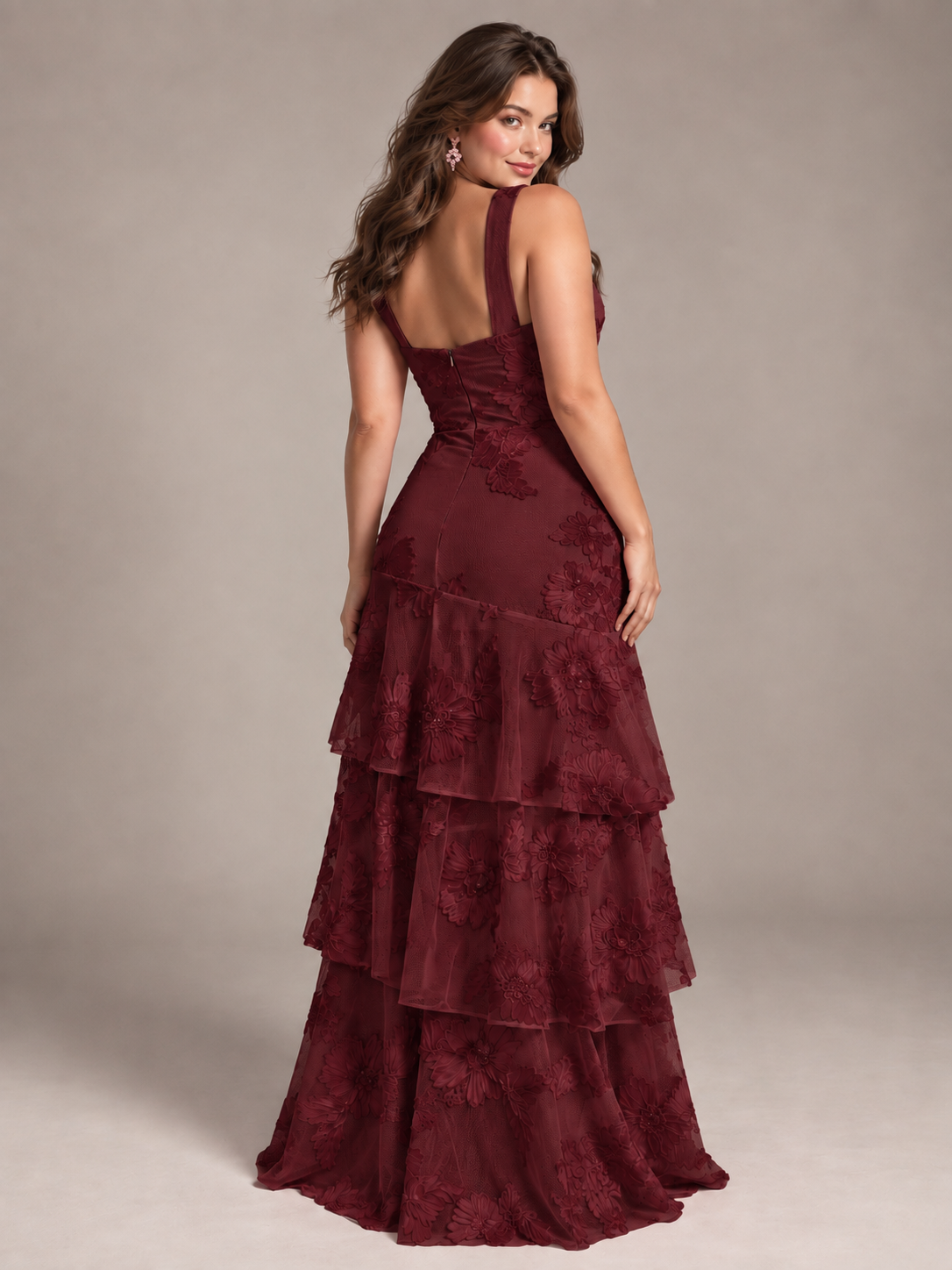 Hot Pink Halter Floral Applique Maxi Dress