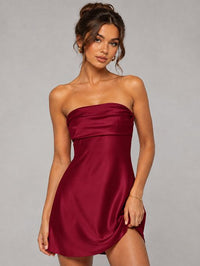 Burnt Orange Strapless Satin Mini Dress