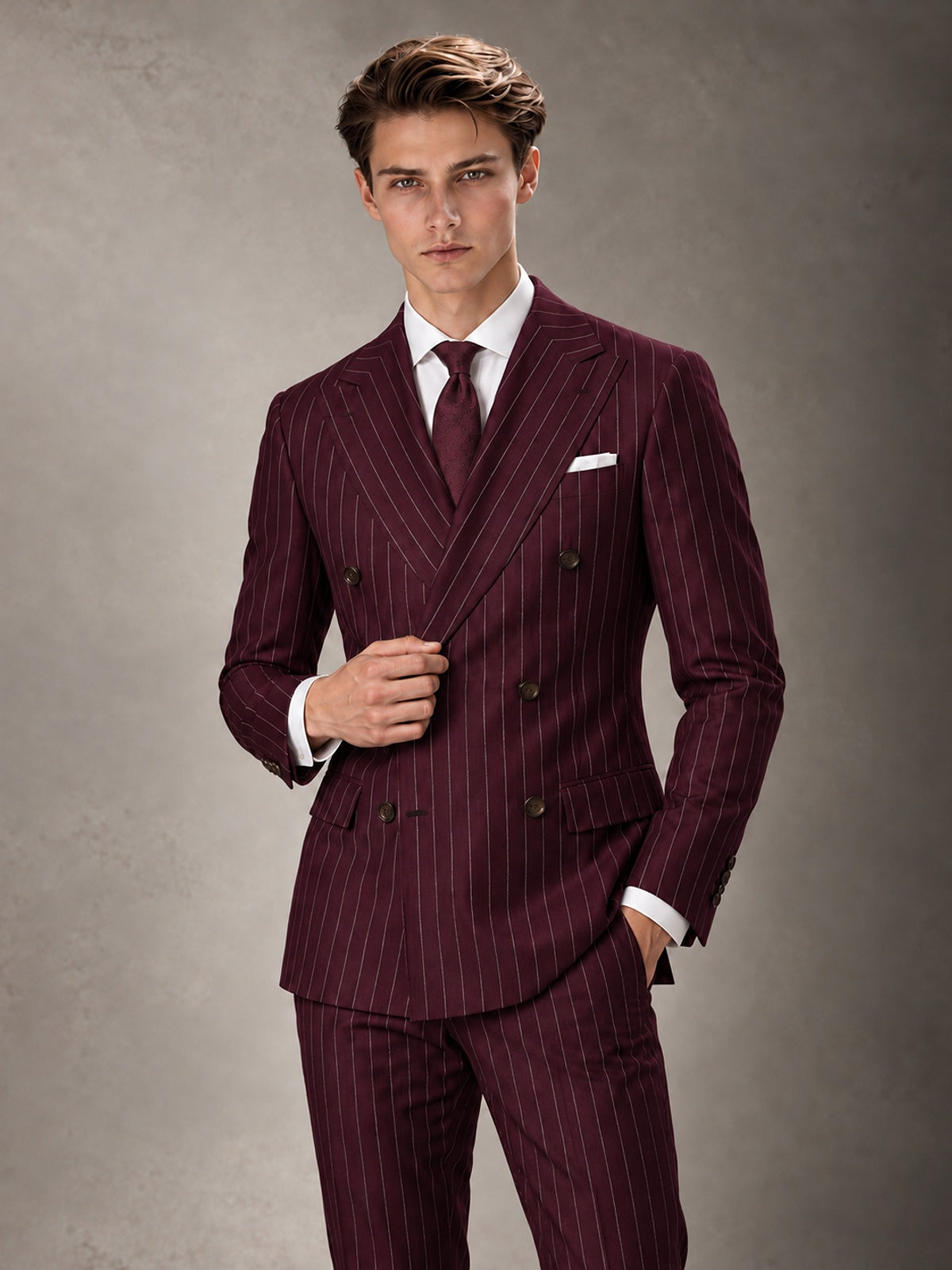 Double Breasted Pinstripe Men's Suit 2 Piece (Jacket & Pants) for Wedding & Formal Prom