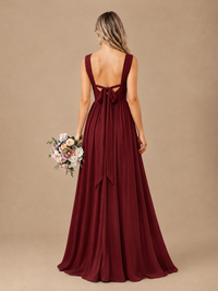 Pleated Chiffon V Neck Wedding Bridesmaid Dresses Floor Length with Slit