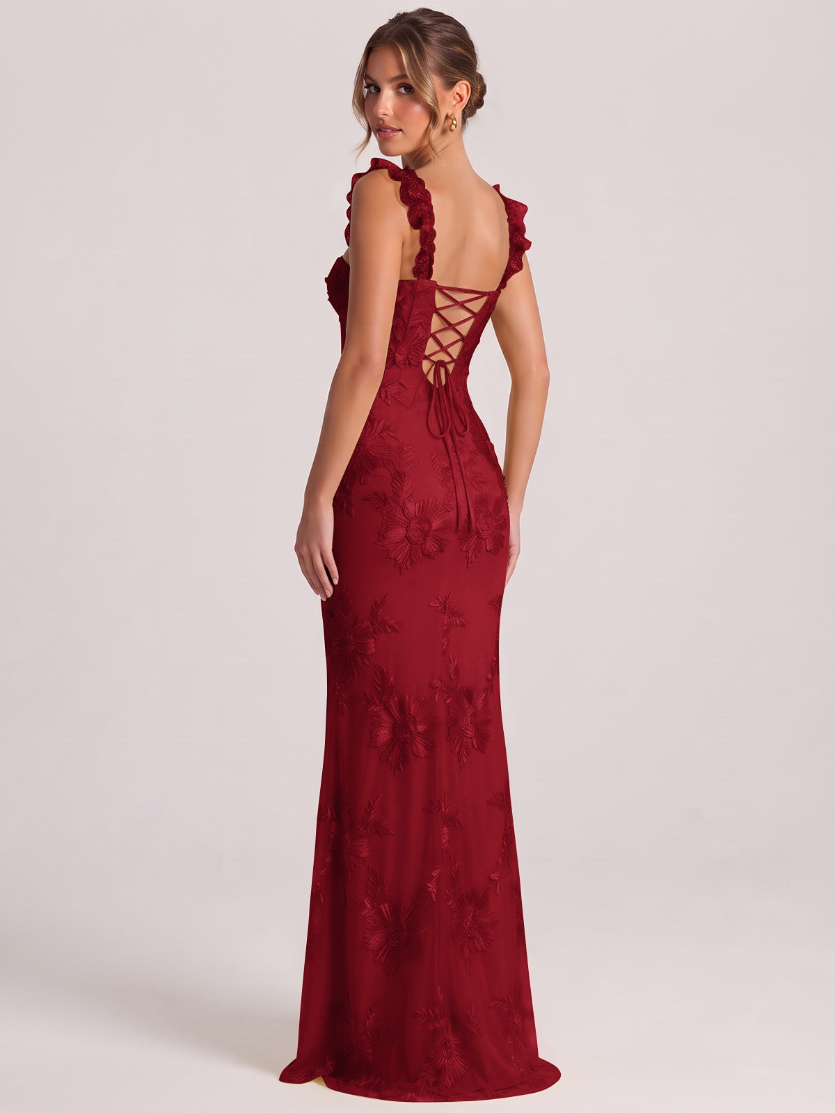 Sweetheart Floral Applique Corset Mermaid Prom Dress with High Slit