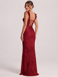 Sweetheart Floral Applique Corset Mermaid Prom Dress with High Slit