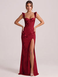 Sweetheart Floral Applique Corset Mermaid Prom Dress with High Slit