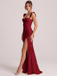 Sweetheart Floral Applique Corset Mermaid Prom Dress with High Slit