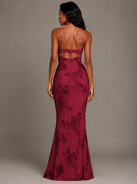 Strapless Floral Applique Mermaid Prom Dress
