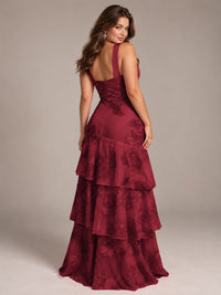 Tiered Ruffles Halter Floral Applique Prom Dress