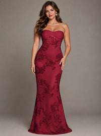 Strapless Floral Applique Mermaid Prom Dress