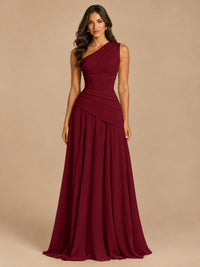 One Shoulder Prom Dress A-line Ruched Women Wedding Formal Gowns