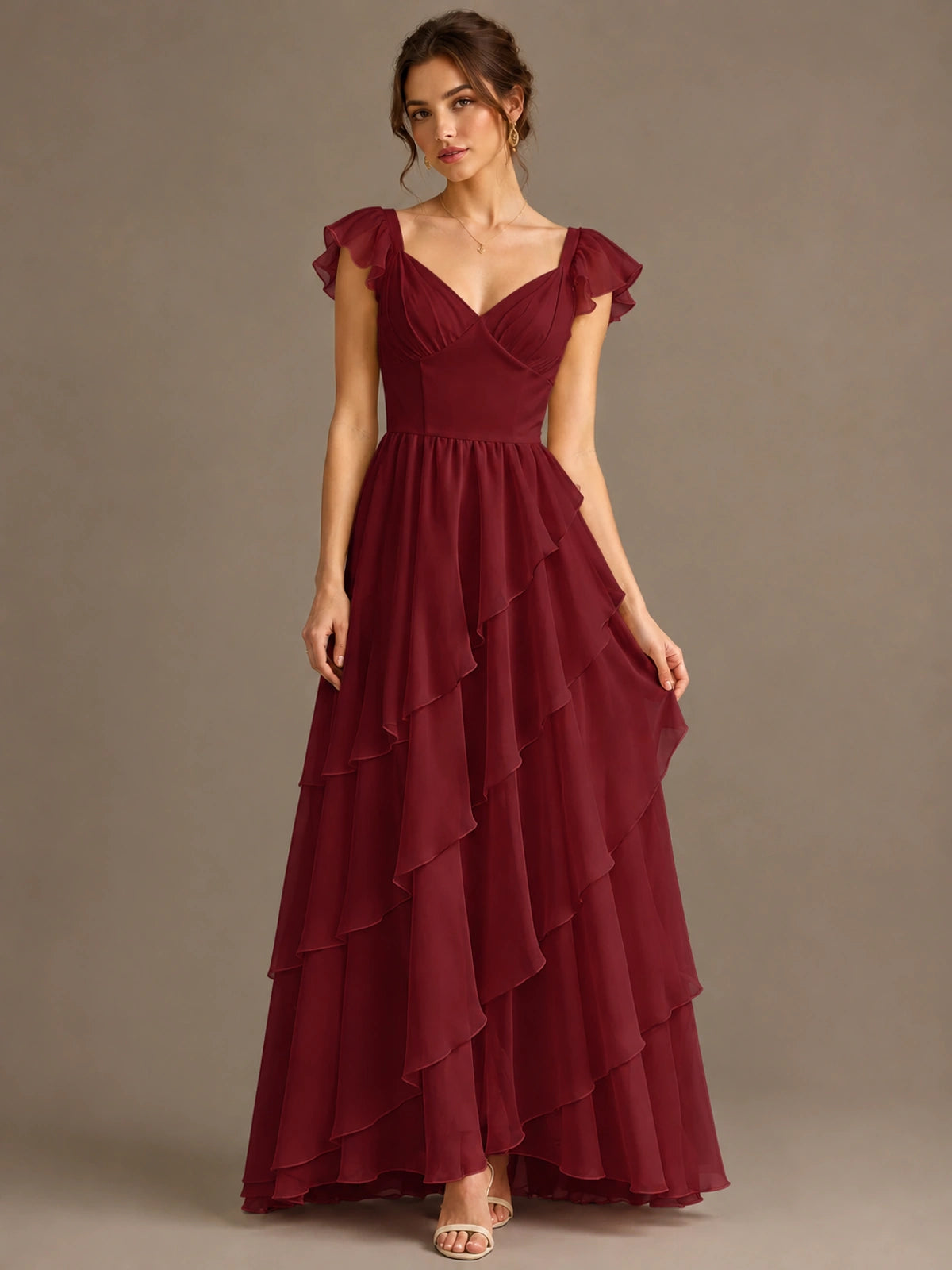 Ruffle Tiered V Neck Maxi Dress