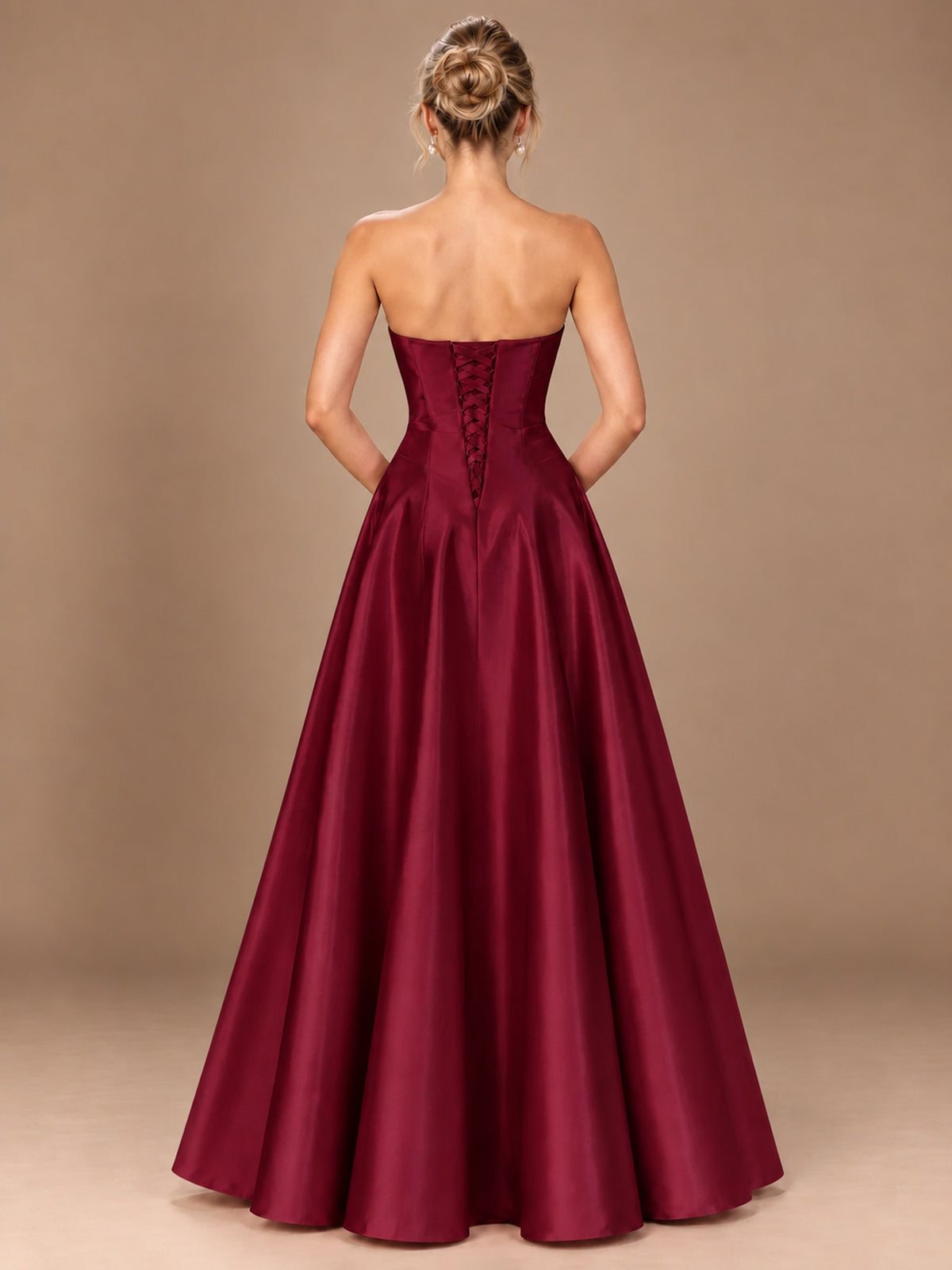 Blush Pink Strapless Satin A-Line Prom Dress with Ruched Bodice