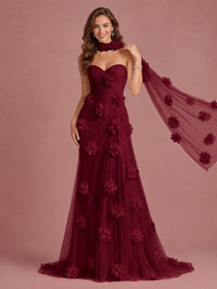 Blush Pink Strapless Sweetheart 3D Floral Tulle Mermaid Prom Dress