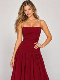 Butter Yellow Ruched Spaghetti Strap Drop-Waist Prom Dress