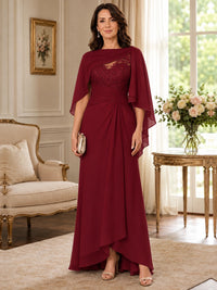 Elegant Chiffon Mother of the Bride Dress with Lace Applique and Cape Sleeves