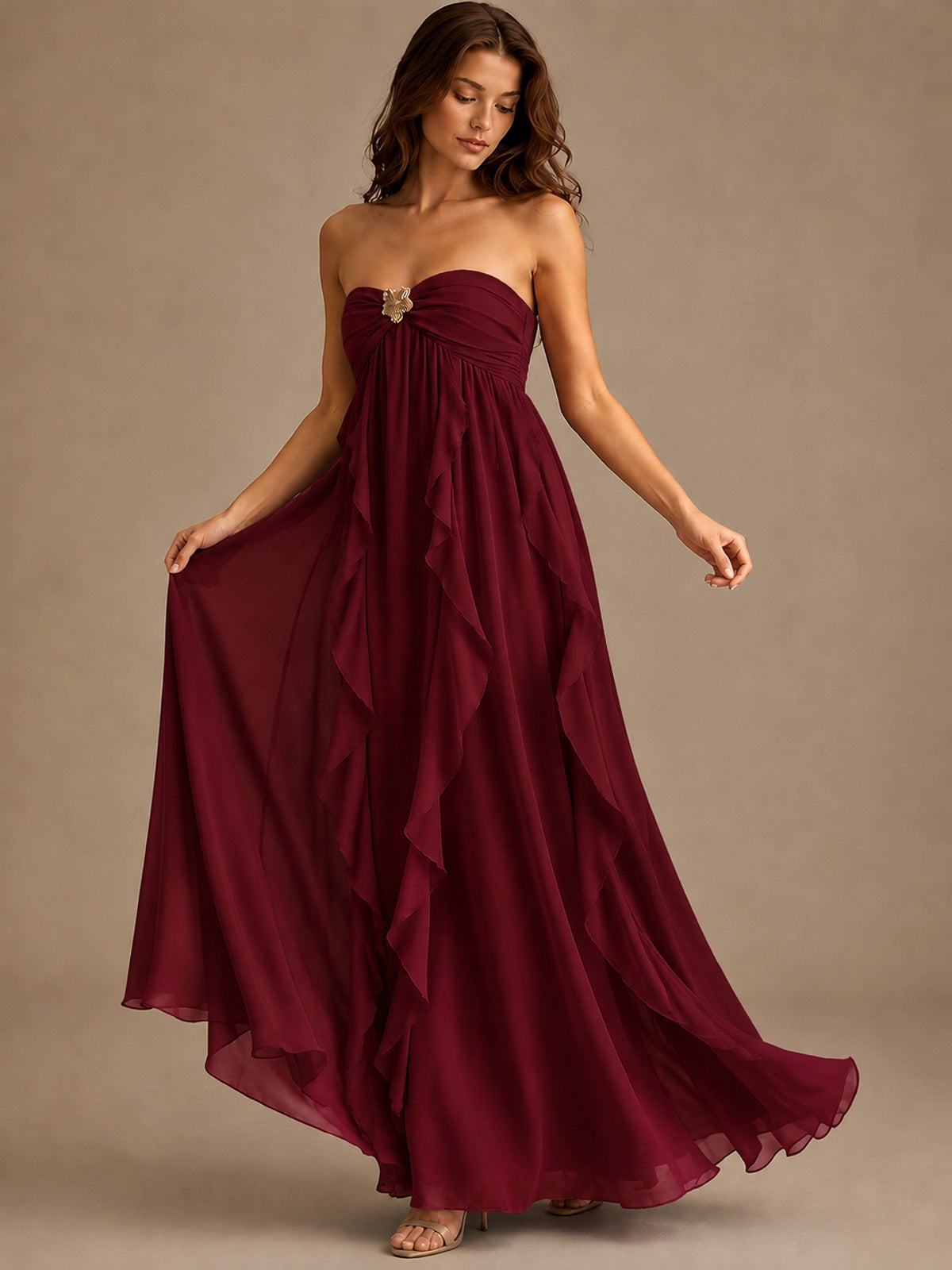 Srapless Sweetheart Chiffon Prom Dress Ruffle Formal Evening Gown