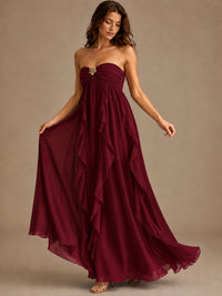 Srapless Sweetheart Chiffon Prom Dress Ruffle Formal Evening Gown