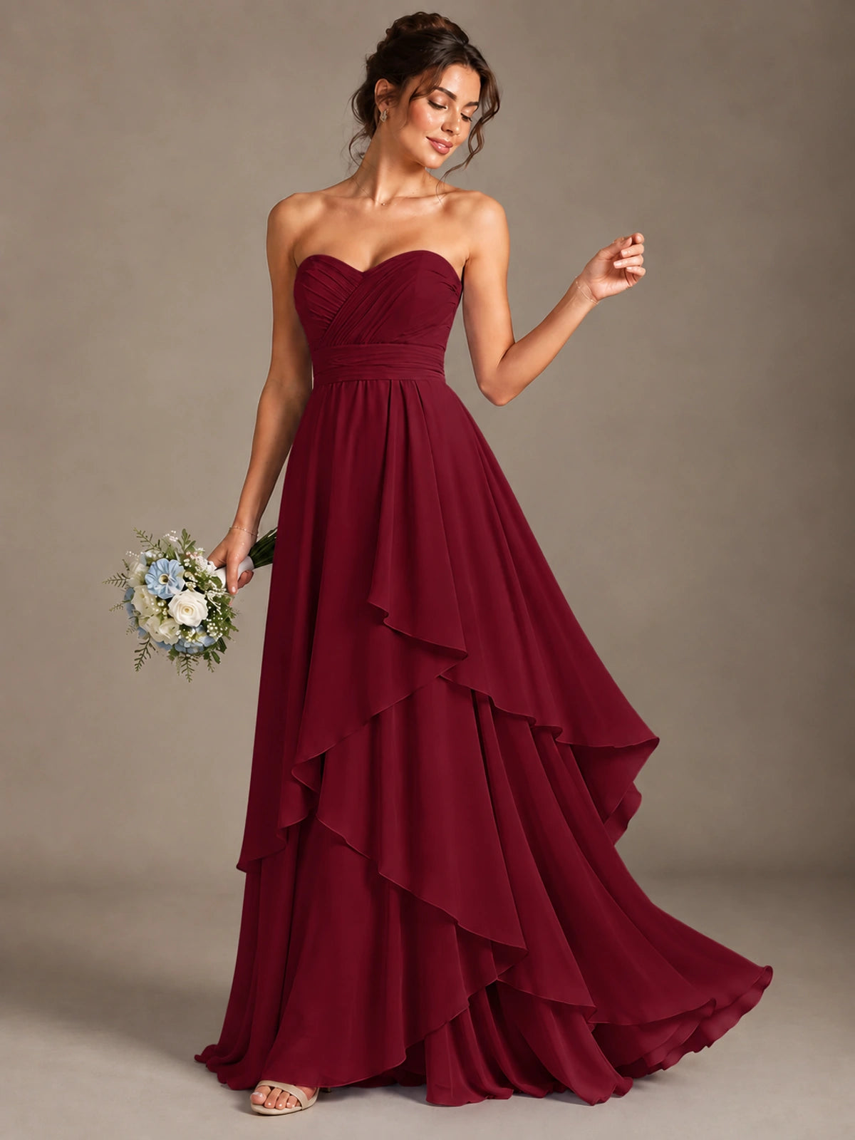 Strapless Ruffle A-Line Maxi Dress