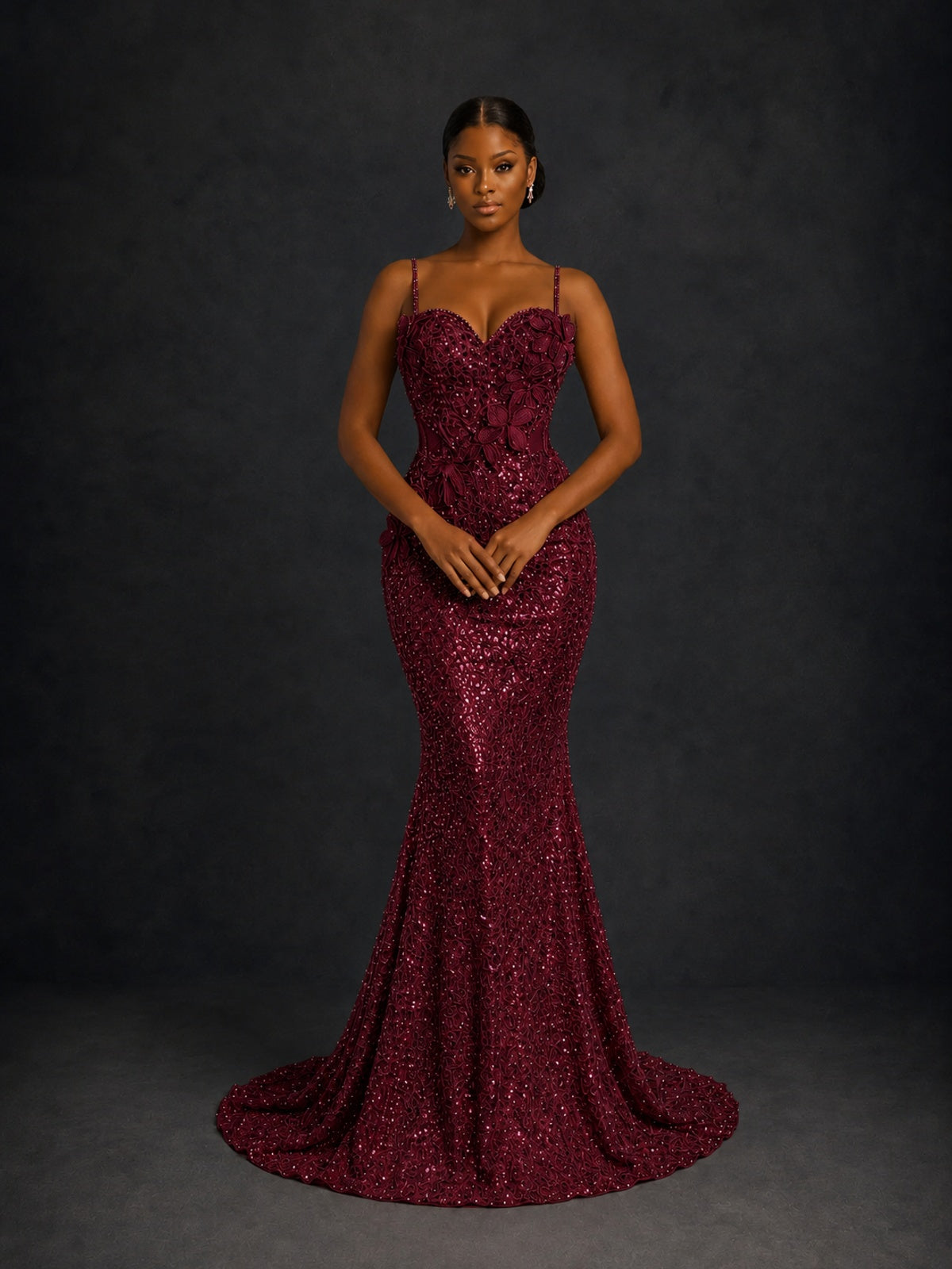 Sequin Mermaid Prom Dress with Floral Applique