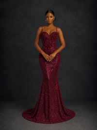 Sequin Mermaid Prom Dress with Floral Applique