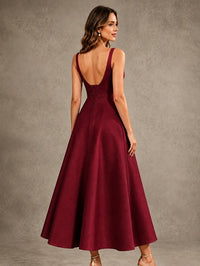 Tea-Length Satin Mother of the Bride Dress with 3D Flower Detail