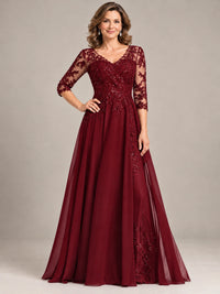 Sequin Lace A-Line Mother of the Bride Dress with 3/4 Sleeves