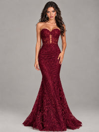 Strapless Corset Mermaid Prom Dress Lace Appliqué Formal Gown