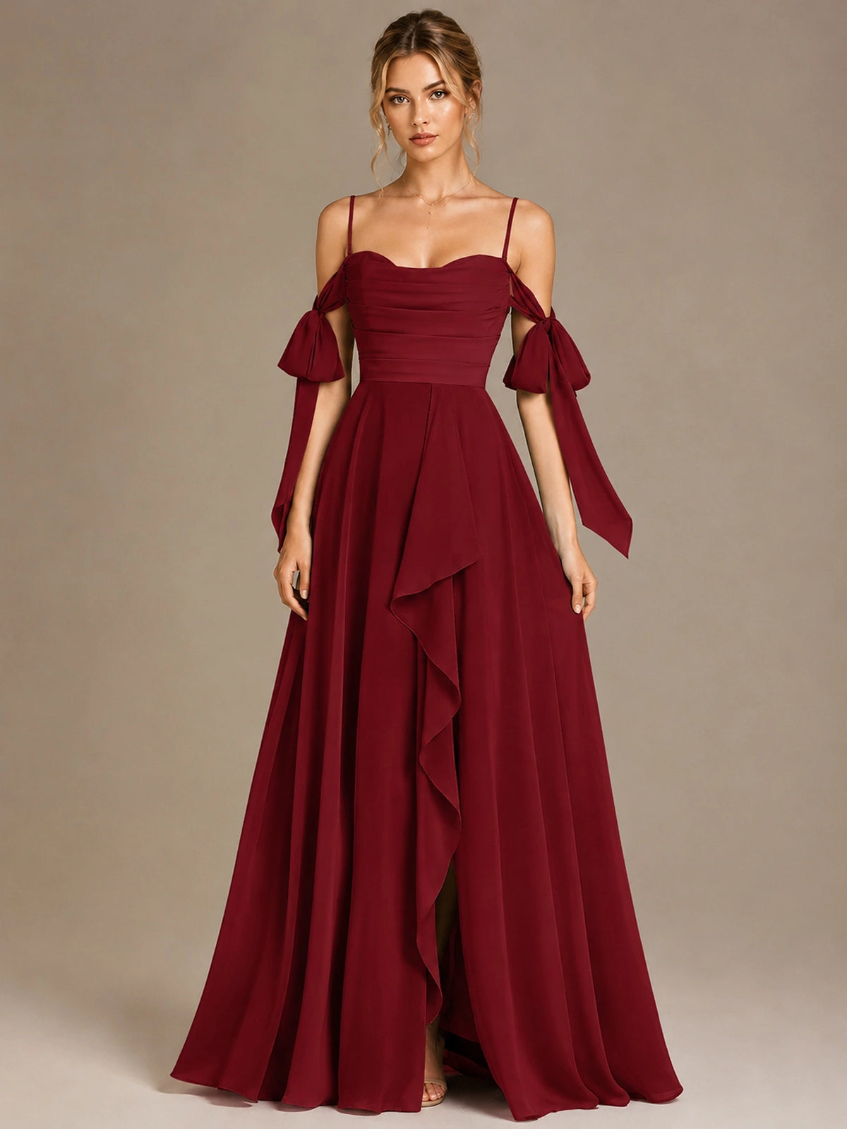 A-Line Ruffles Chiffon Bridesmaid Dress with Slit