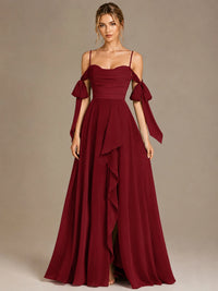 A-Line Ruffles Chiffon Bridesmaid Dress with Slit