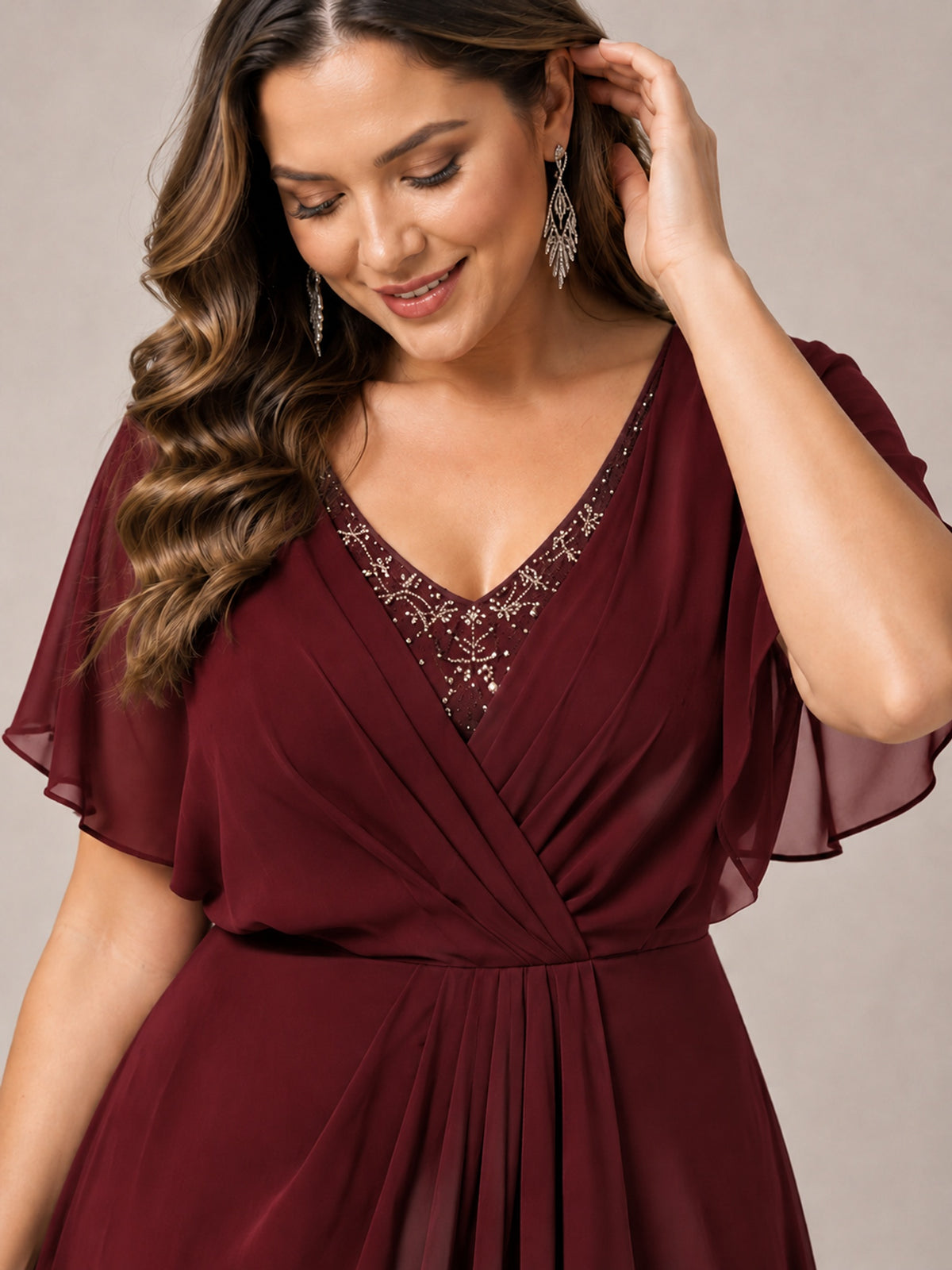 Navy Blue A-Line V-Neck Tea-Length Mother of the Bride Dress