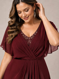 Navy Blue A-Line V-Neck Tea-Length Mother of the Bride Dress