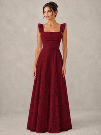 Jacquard Square Neck A-Line Maxi Dress