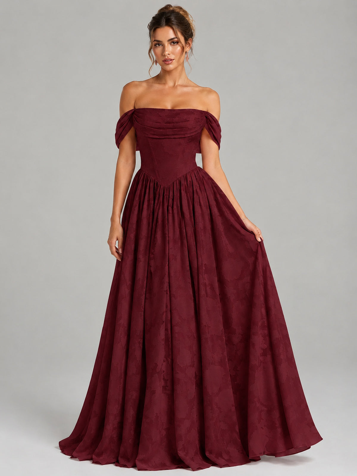 Off Shoulder Jacquard A-Line Maxi Dress