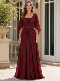 Elegant V-Neck Sequined Chiffon Mother of the Bride Dress with Flutter Sleeves