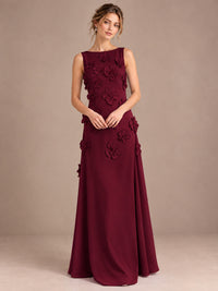 3D Floral Applique Sleeveless Formal Maxi Dress
