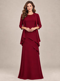 Dusty Blue Two-Piece Chiffon Mother of the Bride Dress with Jacket